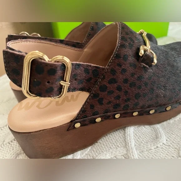 New! Sam Edelman Calf-hair/Leather Studded Wooden Clog Women’s Size 6 - Picture 15 of 16